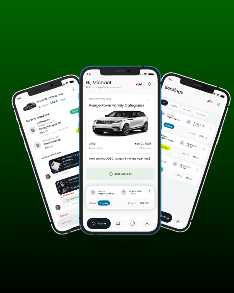 Anthub car owner app showing service booking and tracking features